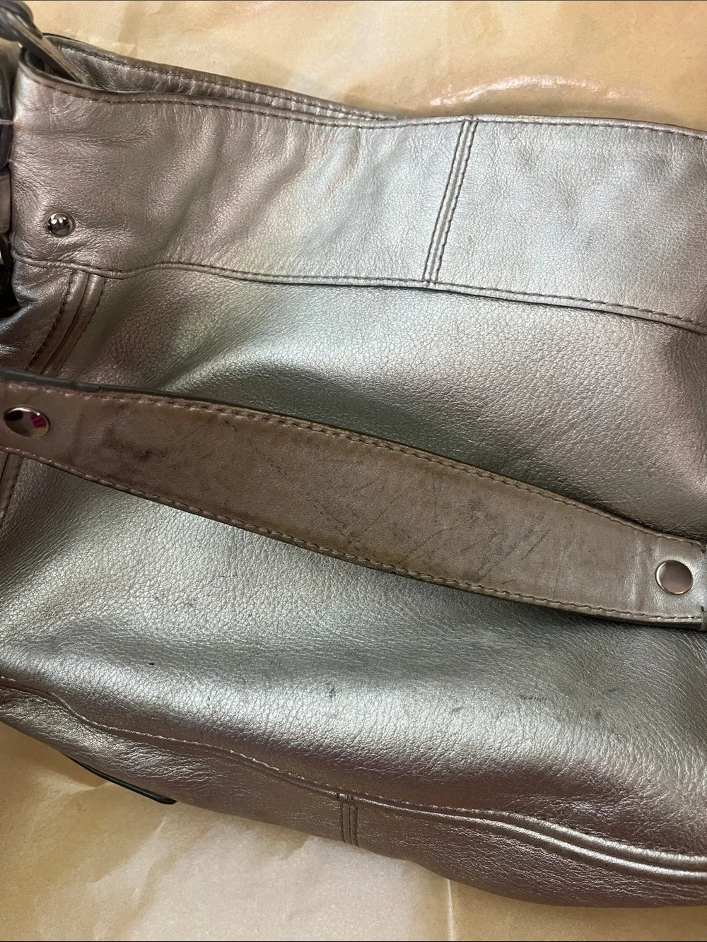 Coach Metallic Silver Leather Shoulder Bag